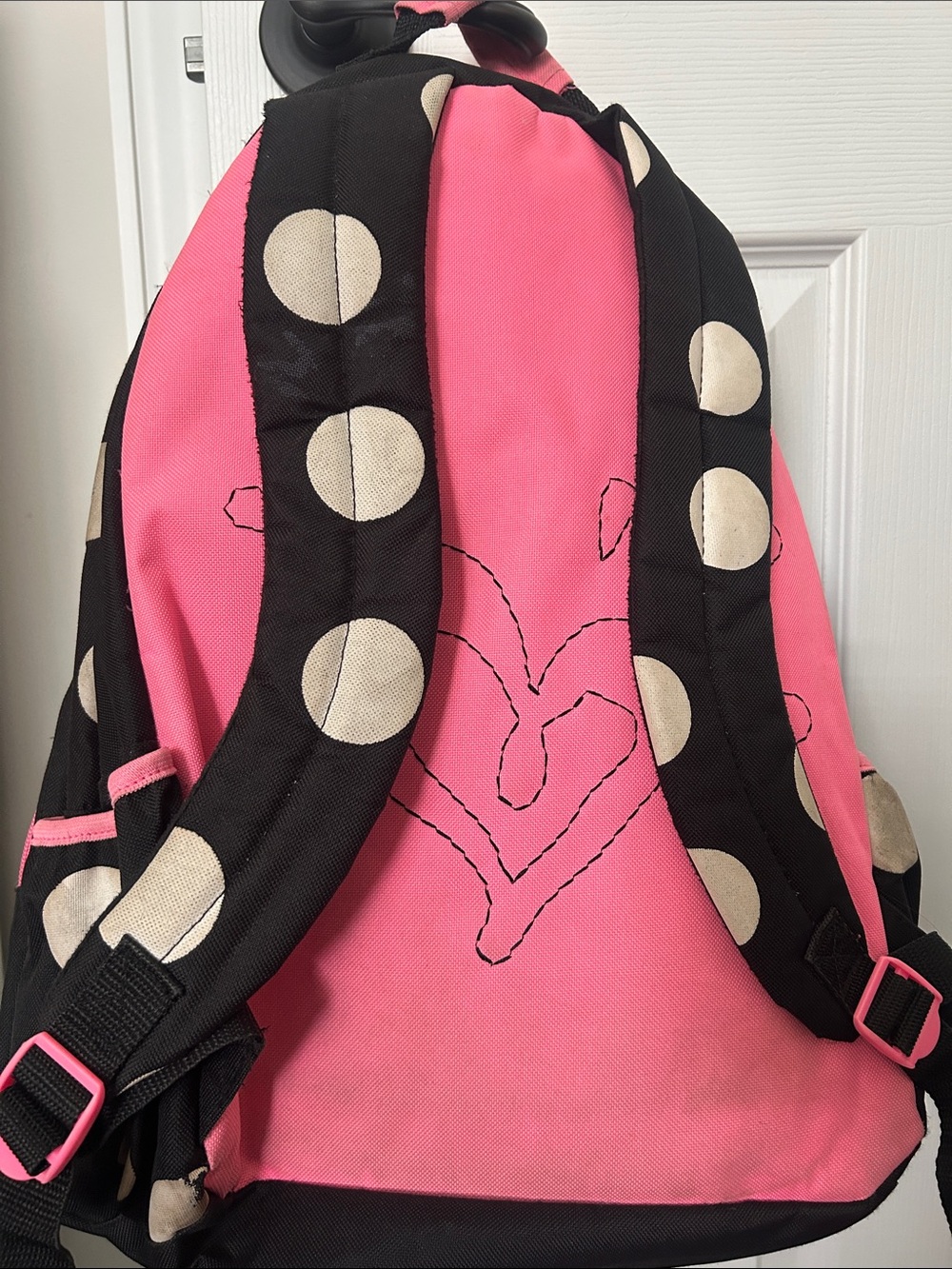 ☮️Justice Backpack - Black & Pink Polka Dots with Glitter J ☮️ - Picture 5 of 14